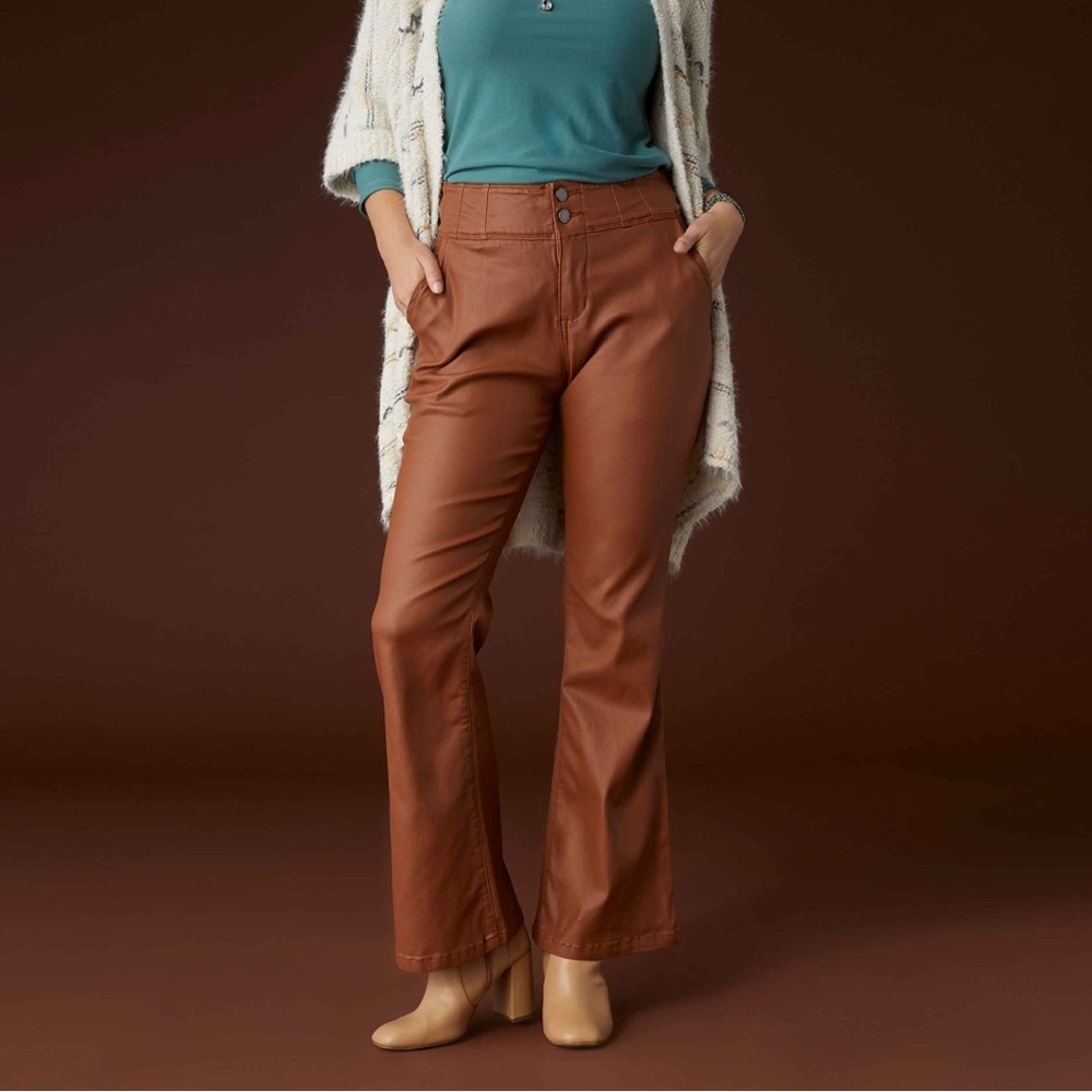 Coco + Carmen Zoey‎ Zip Faux STRETCH Flare - Cognac NWT